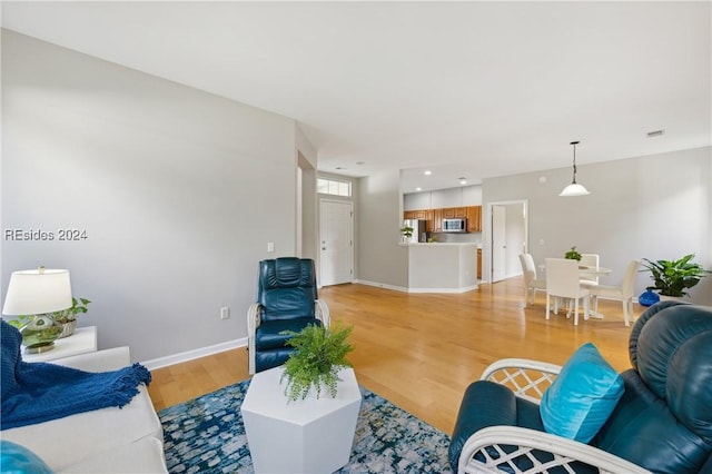 living room featuring light wood-type flooring