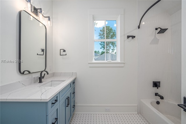 bathroom with vanity and bathing tub / shower combination