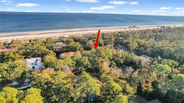 aerial view with a view of the beach and a water view