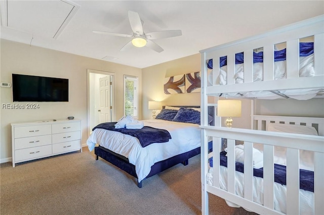 bedroom with carpet floors and ceiling fan