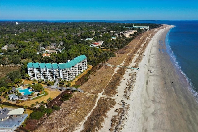 aerial view with a view of the beach and a water view