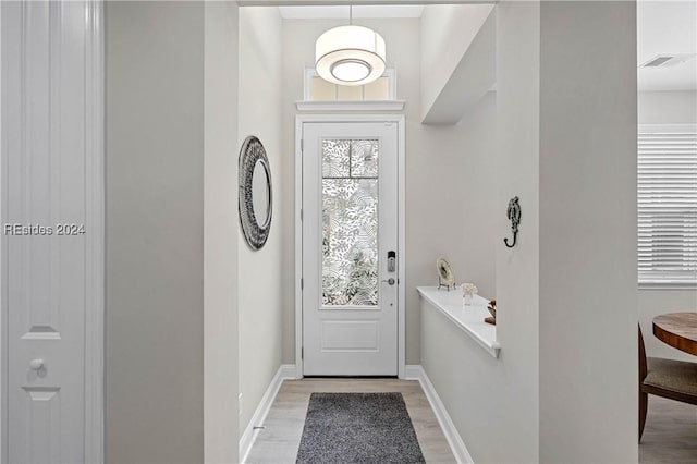 doorway to outside with light hardwood / wood-style floors