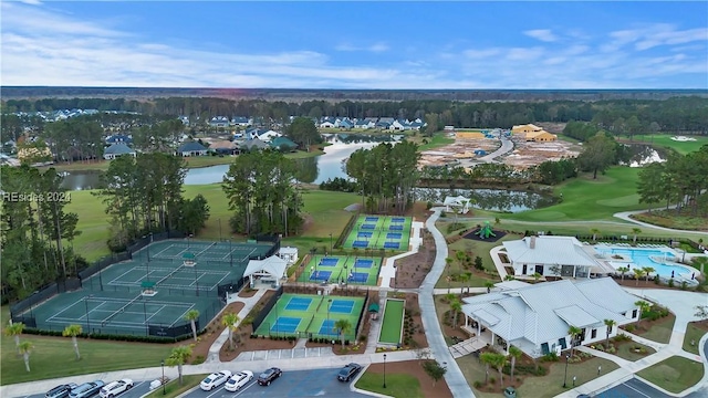 aerial view with a water view