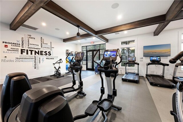 workout area featuring french doors