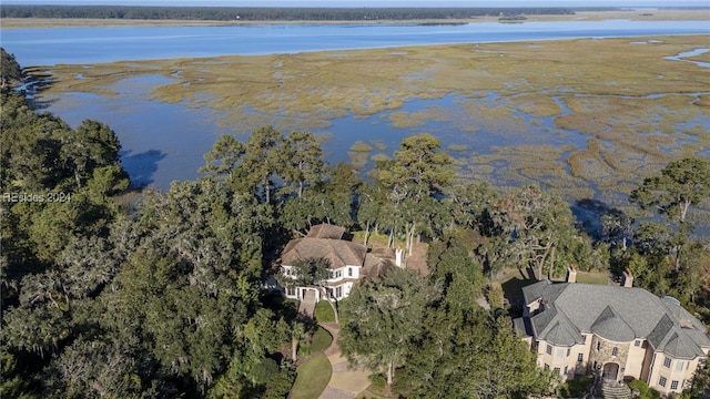 aerial view with a water view