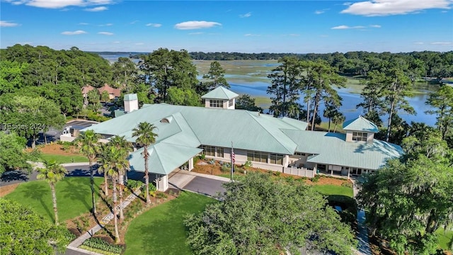 bird's eye view featuring a water view