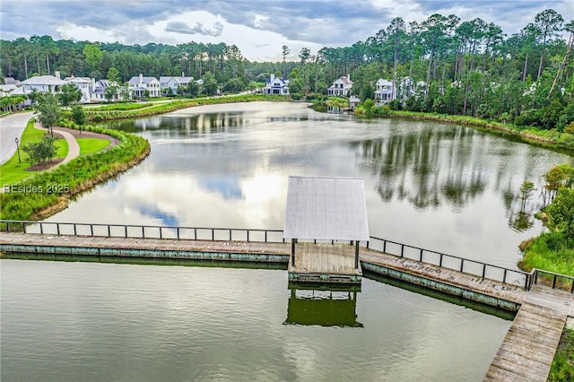 exterior space featuring a water view