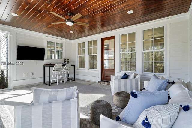 view of patio featuring outdoor lounge area and ceiling fan