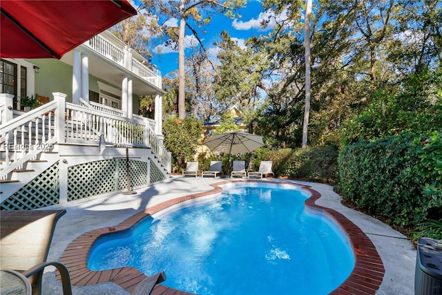 view of swimming pool with a patio