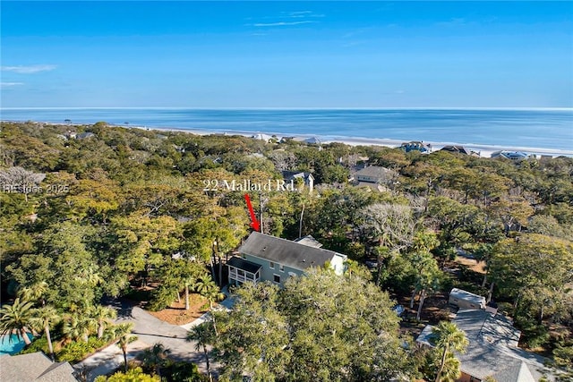 bird's eye view featuring a water view