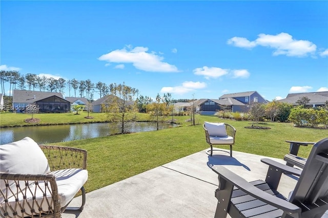 view of patio / terrace featuring a water view