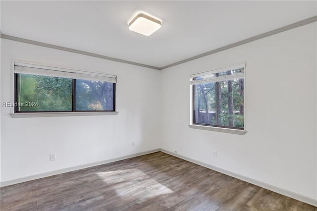 spare room featuring crown molding and hardwood / wood-style floors