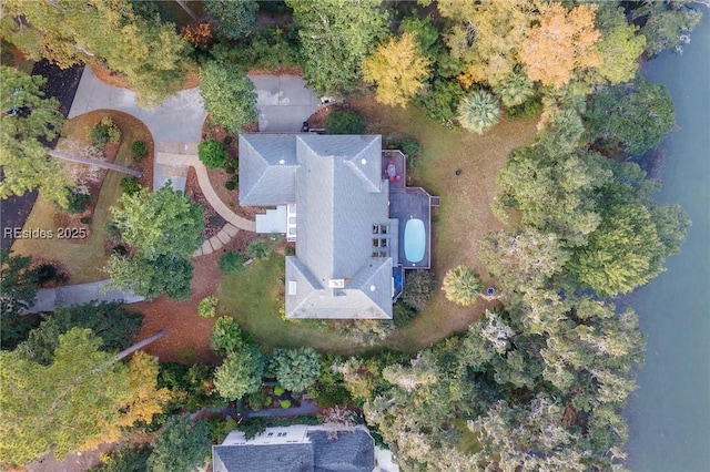 aerial view with a water view