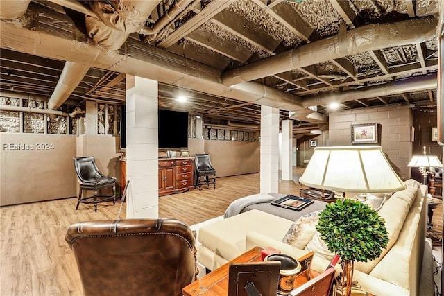 basement featuring wood-type flooring