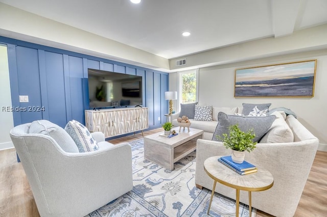 living room with light wood-type flooring