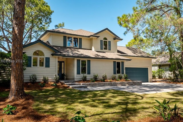 view of front facade with a garage and a front yard