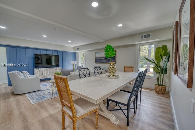 dining space featuring light hardwood / wood-style flooring