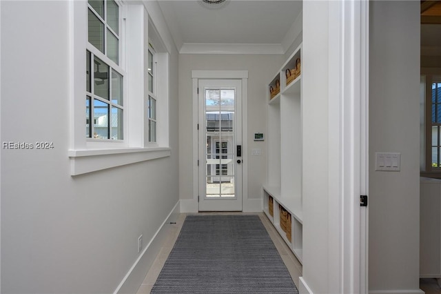 mudroom with ornamental molding