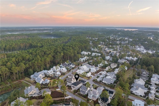 view of aerial view at dusk