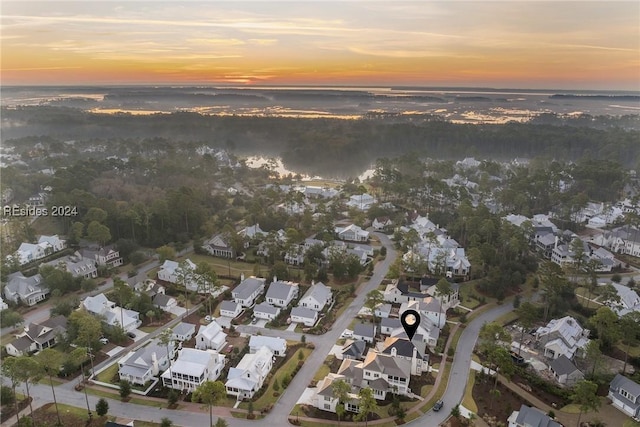 view of aerial view at dusk