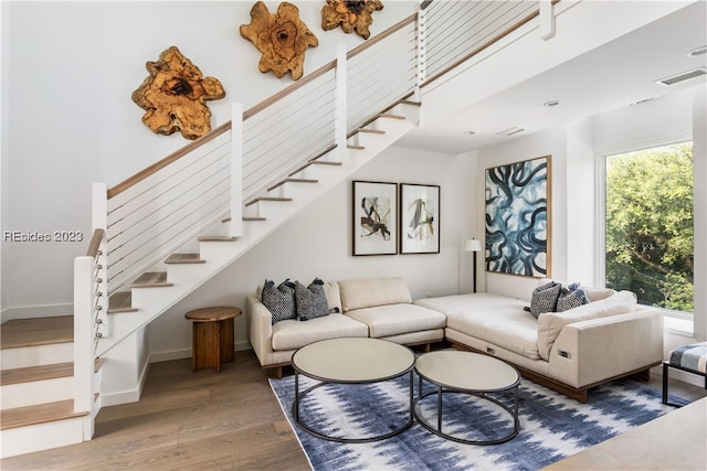 living room with wood-type flooring