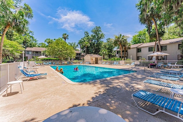 view of swimming pool with a patio area