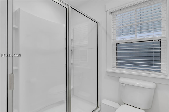 bathroom featuring an enclosed shower and toilet