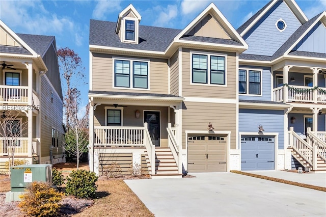 view of front of property featuring a garage and covered porch