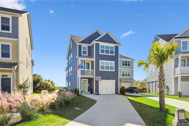 view of front facade featuring a garage and a front lawn