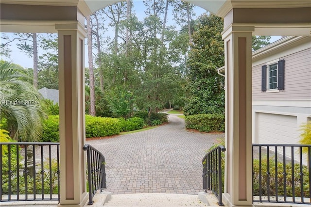 exterior space with a garage