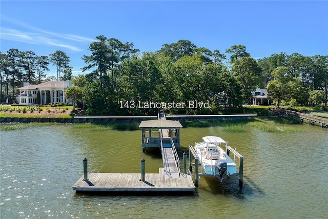 dock area with a water view