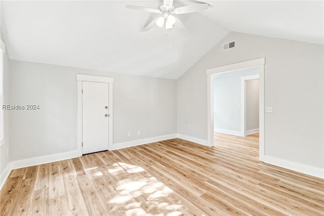 bonus room featuring lofted ceiling, ceiling fan, and light hardwood / wood-style flooring