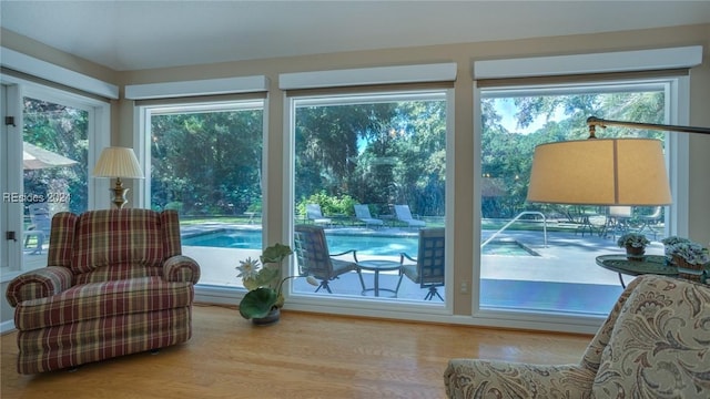 doorway with hardwood / wood-style floors