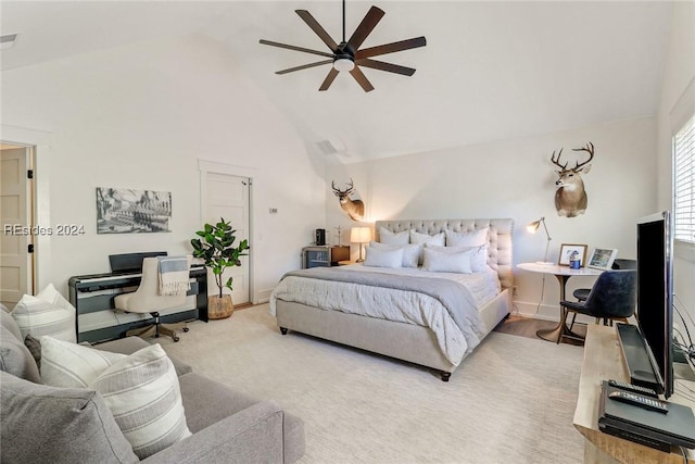 bedroom featuring lofted ceiling and ceiling fan