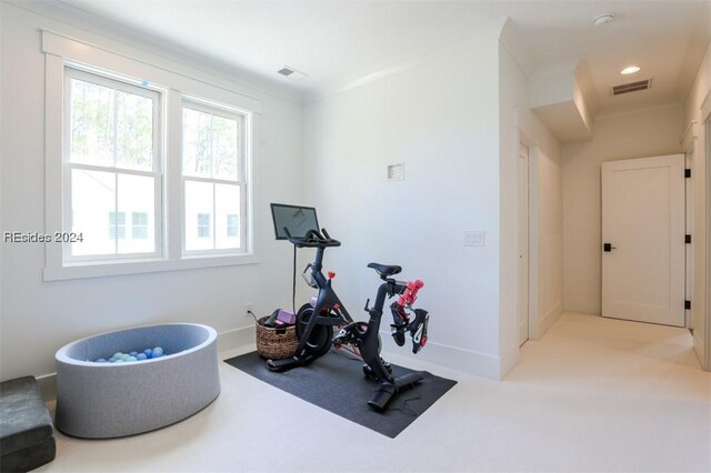 exercise area with ornamental molding