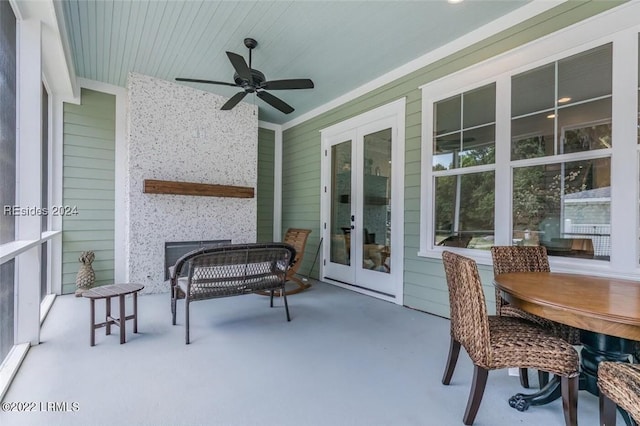 exterior space with ceiling fan and french doors