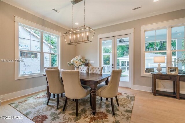 dining room featuring a wealth of natural light and light hardwood / wood-style flooring