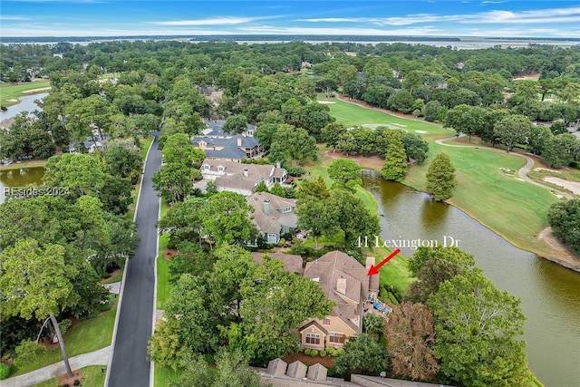 aerial view with a water view