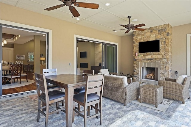 view of patio / terrace with a fireplace