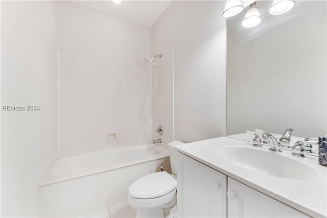 full bathroom with tile patterned floors, vanity, toilet, and shower / bathing tub combination