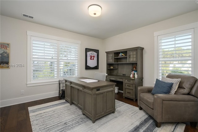 office area with hardwood / wood-style floors