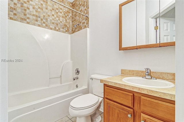 full bathroom featuring vanity, tile patterned floors,  shower combination, and toilet