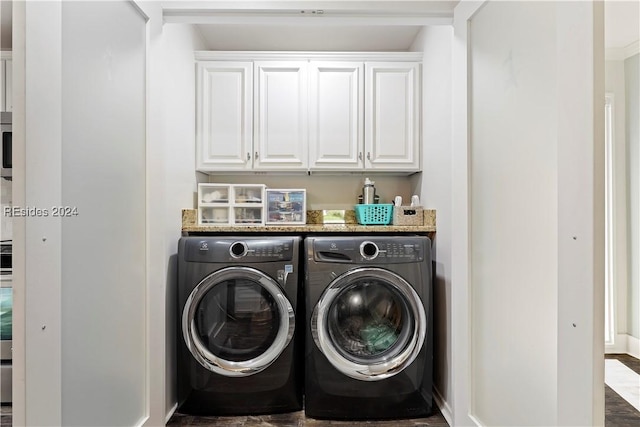 laundry area featuring cabinets and washer and clothes dryer