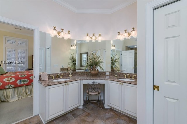 bathroom with vanity and crown molding