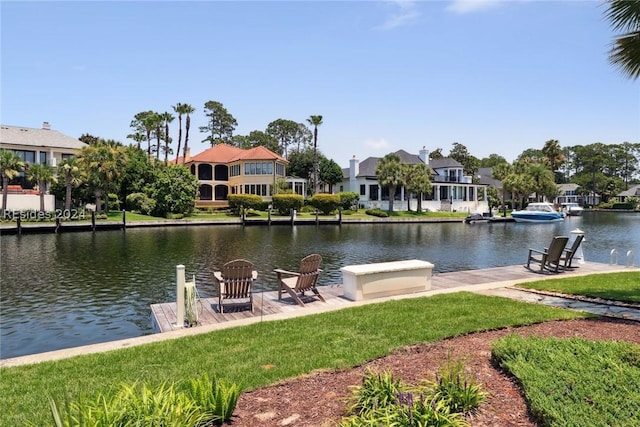 dock area with a water view