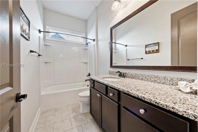 full bathroom featuring vanity, tile patterned floors, bathtub / shower combination, and toilet