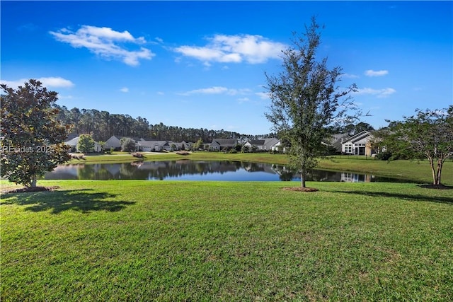 view of yard with a water view