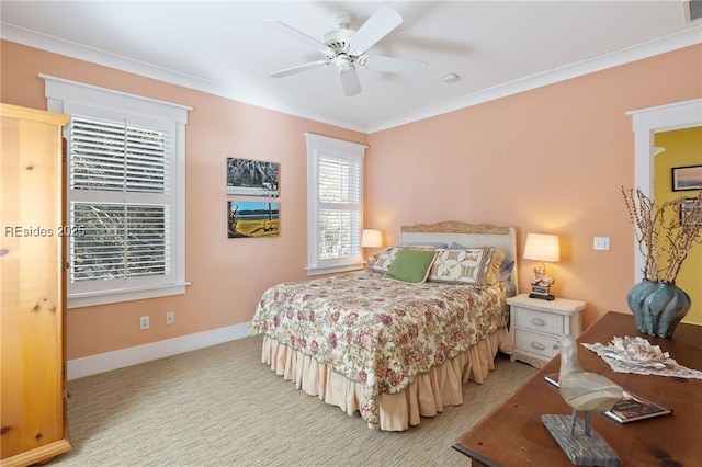 bedroom featuring crown molding and ceiling fan