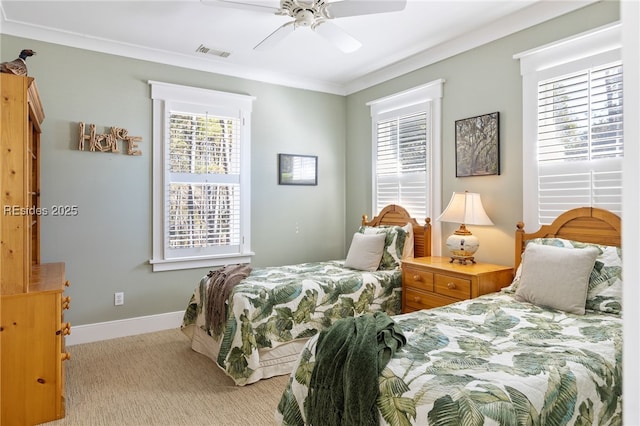 bedroom featuring crown molding and ceiling fan