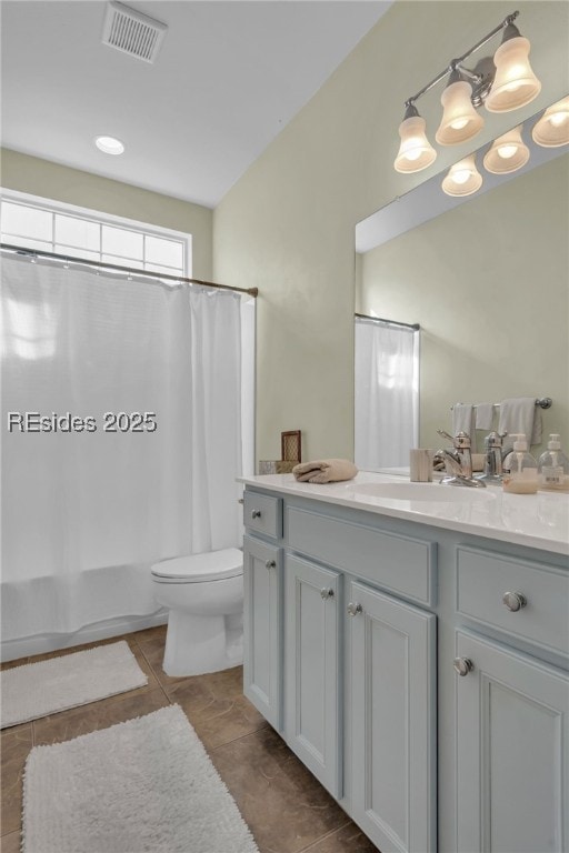 full bathroom featuring vanity, toilet, and shower / bathtub combination with curtain